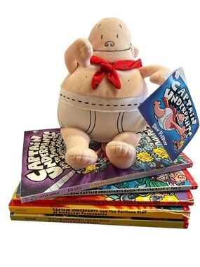 Captain Underpants Book Bundle + Plush Stuffy Books 3 4 5 Extras Fun